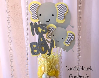 Elephant baby shower/ Elephant centerpieces stick/ Elephant yellow and Gray