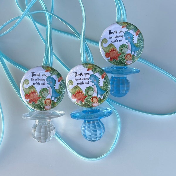 dinosaur/dinosaur  baby shower pacifiers/baby shower pacifier necklaces/ baby shower game/pacifier 12pc-baby shower/ favor