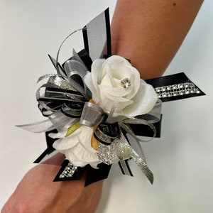 Wrist Corsage/ Black and Silver / Black and Silver / Prom Wrist Corsage ...