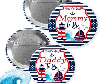 nautical/pins buttons/mommy to be/ baby shower/ birthday party/ oh boy/waves/summer/ beach/whale/ocean/ summer