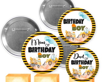 Construction Birthday Buttons: Baby Shower, Party Favors