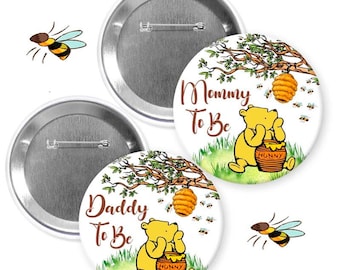 winnie/winnie  pooh/honey/ bee/ mommy to be/ baby shower/ winnie the pooh/ birthday/ winnie and his friend/pins buttons