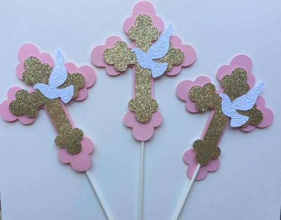 Crosss Centerpieces Stick Cross Baptism White And Gold Etsy