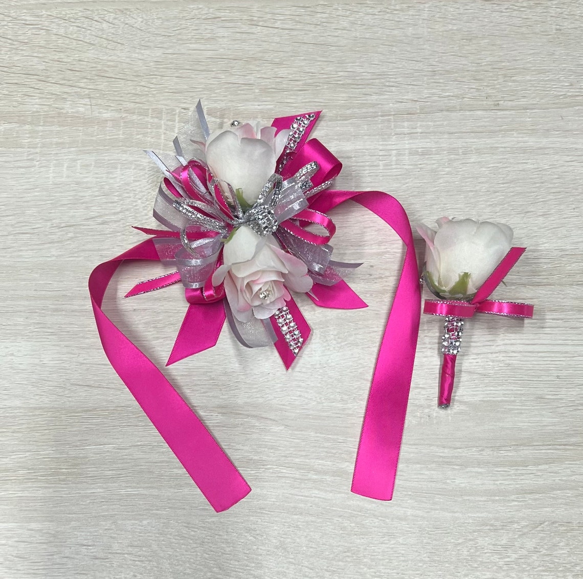 Wrist Corsage/ Corsage/ Silver and Hot Pink / Prom Wrist - Etsy