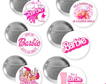 Barbie/barbie cowgirl/pins buttons/barbie theme/come on barbie lets go party/ barbie/             6 buttons/cowgirl /