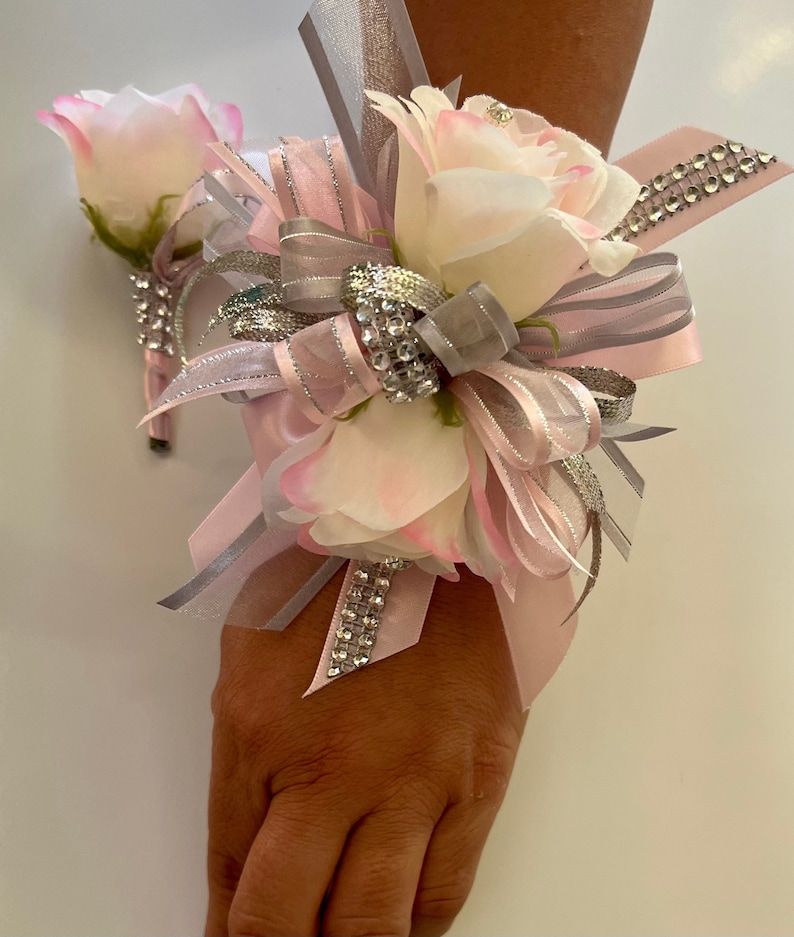 Wrist Corsage/ Light Pink and Silver Wrist Corsage/ Silver and - Etsy