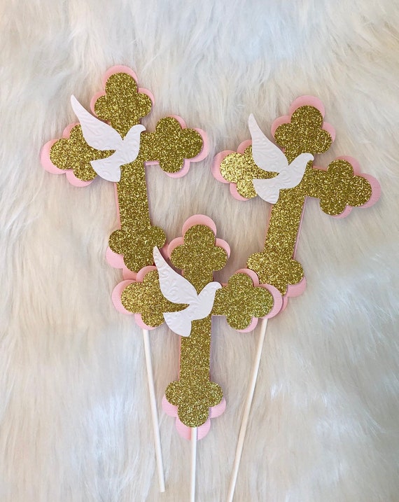Crosss Centerpieces Stick Cross Baptism White And Gold Etsy