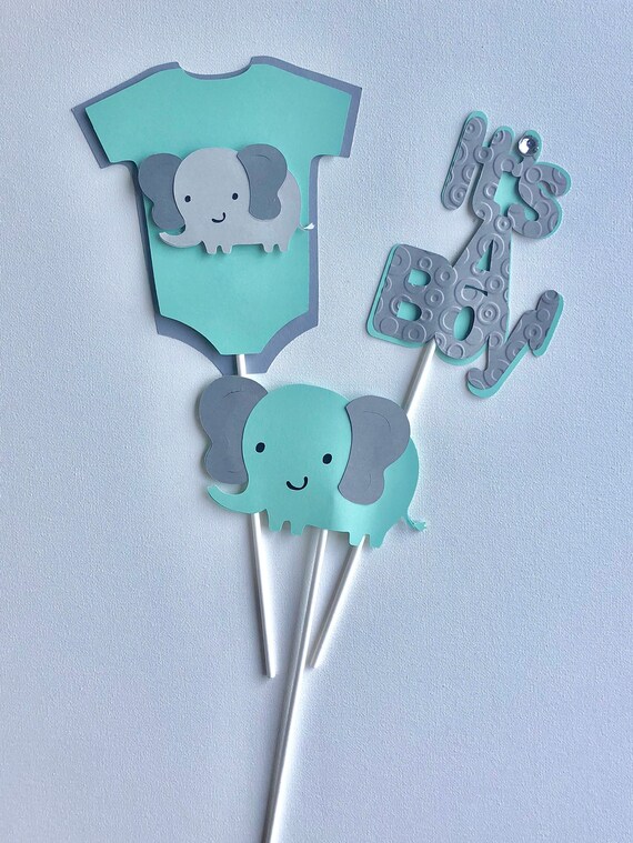 Elephant Centerpieces Stick Elephant Baby Shower Mint And Gray