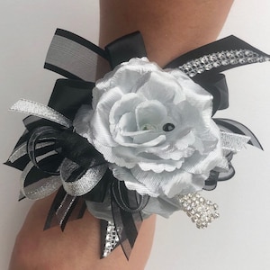 Wrist Corsage/ Prom Corsage/ Black and Silver Wrist Corsage/ | Etsy