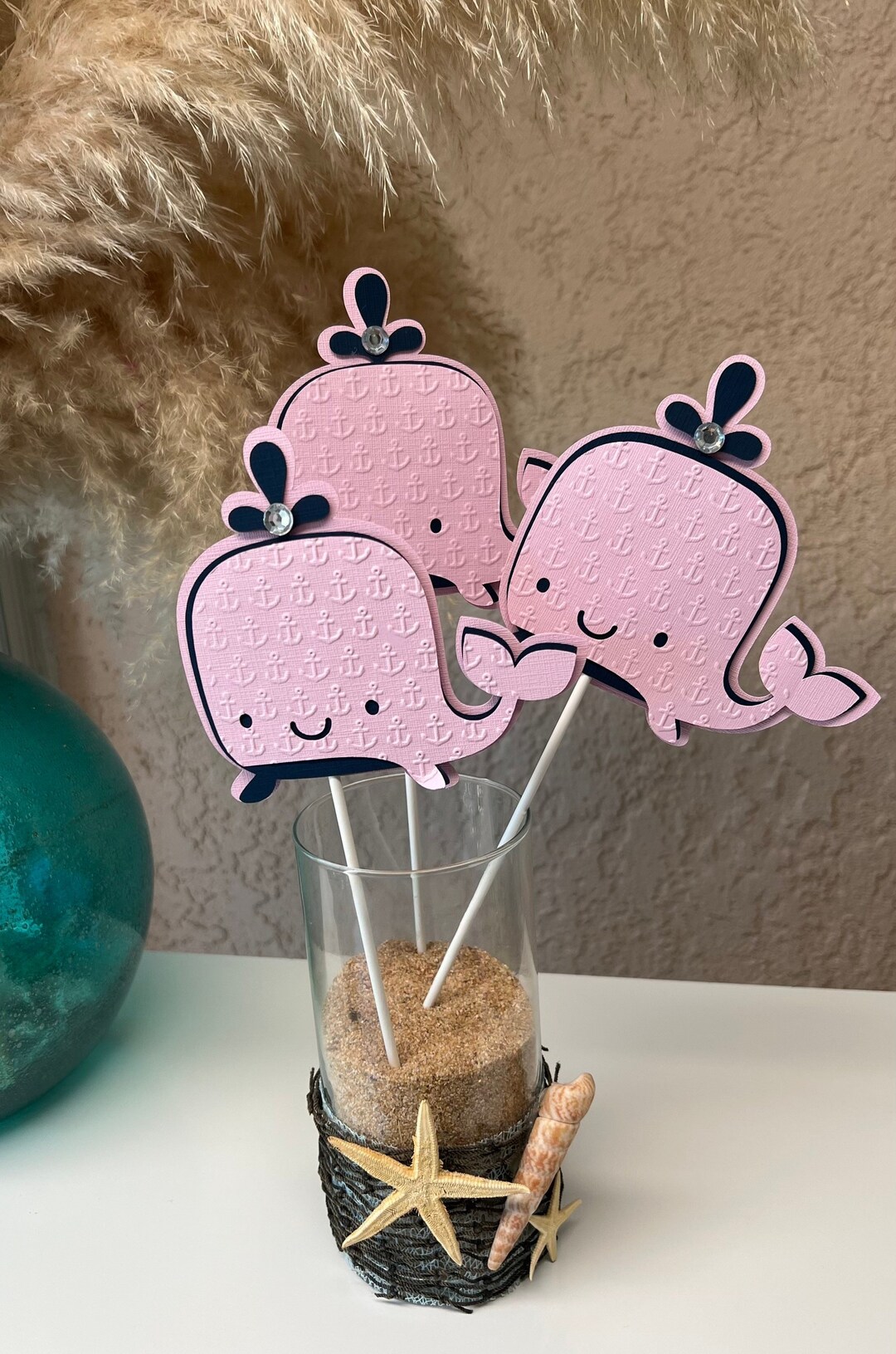 Whale Baby Shower /nautical Centerpieces Stick/ Pink and Navy Blue