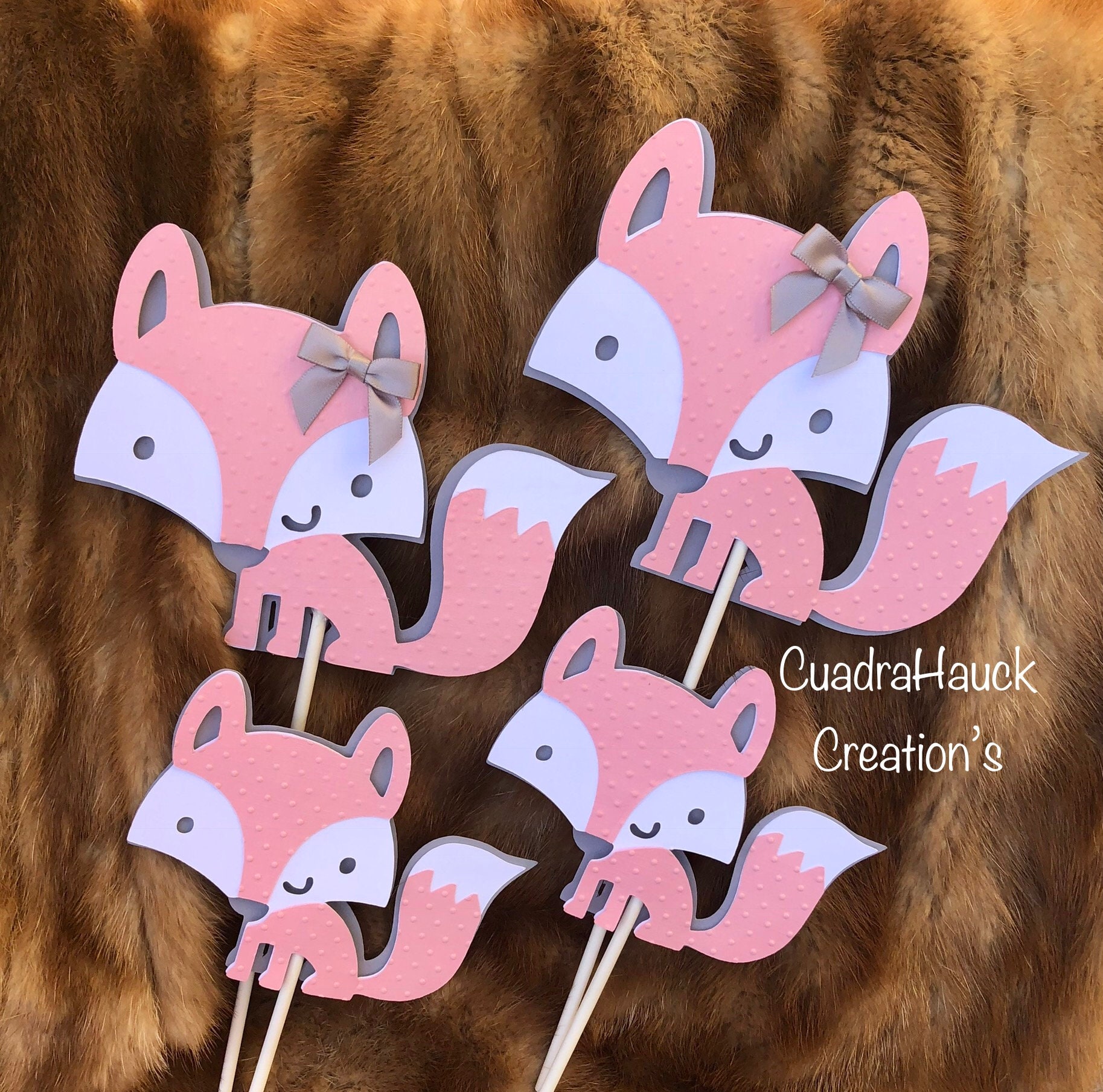 Woodland baby shower Fox centerpieces stick Woodland stick Fox Light pink and gray Baby Fox centerpieces stick baby girl Fox