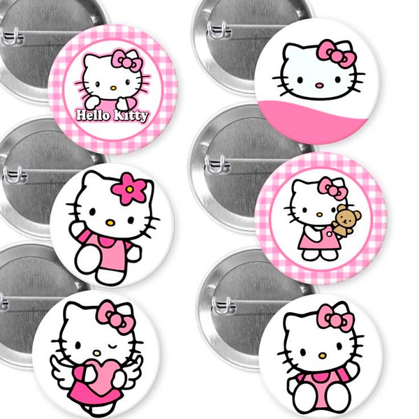kitty birthday/Pin buttons/6 buttons/  kitty party/ kitty kawaii/ kitty pins buttons/kitty decoration