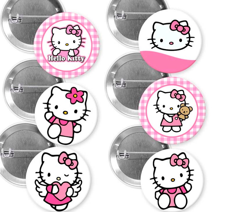 Kitty Birthday/pin Buttons/ Set of 6 Buttons/ Kitty Party/ Kitty Kawaii ...