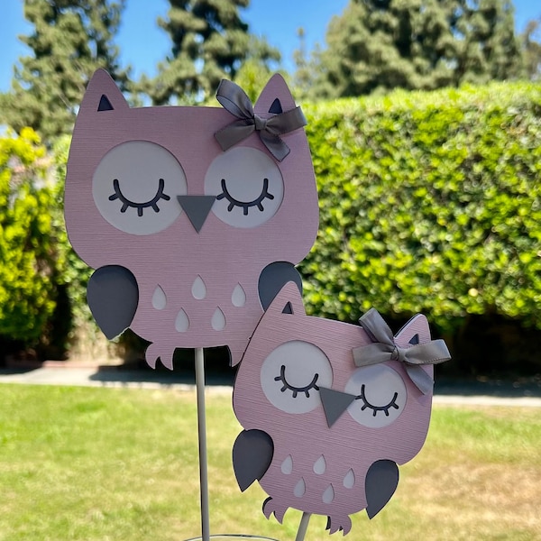 Owl  / Owl  party decoration/ Owl centerpieces stick/Owl Baby shower/ Light Pink and gray