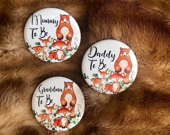 woodland/ Deer/ Baby shower/ pin back baby shower/ button/ pin back/ gender reveal/ woodland/ mommy to be/greenery/boho