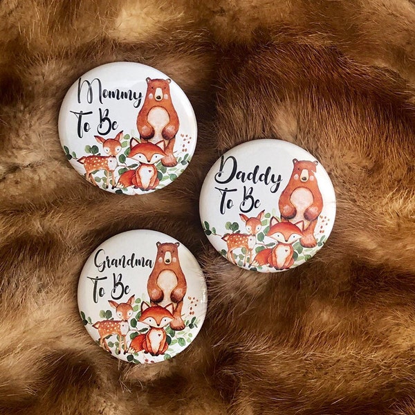 woodland/ Deer/ Baby shower/ pin back baby shower/ button/ pin back/ gender reveal/ woodland/ mommy to be/greenery/boho