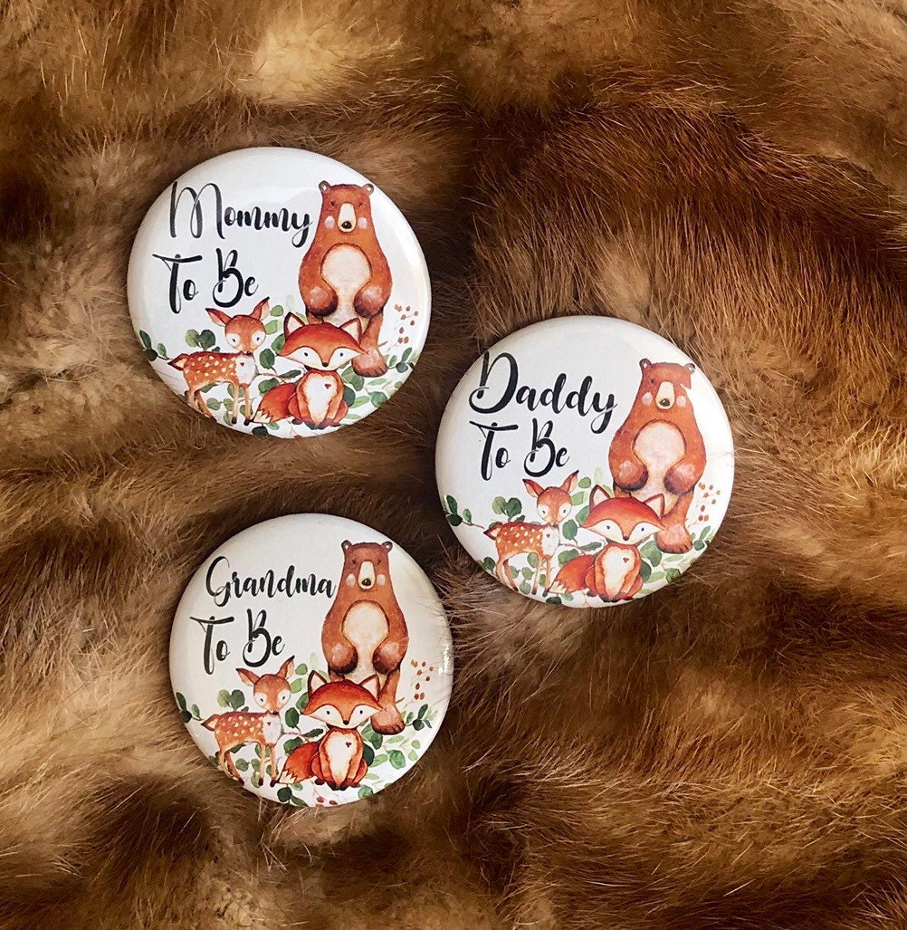 woodland/ Deer/ Baby shower/ pin back baby shower/ button/ pin back/ gender reveal/ woodland/ mommy to be/greenery/boho