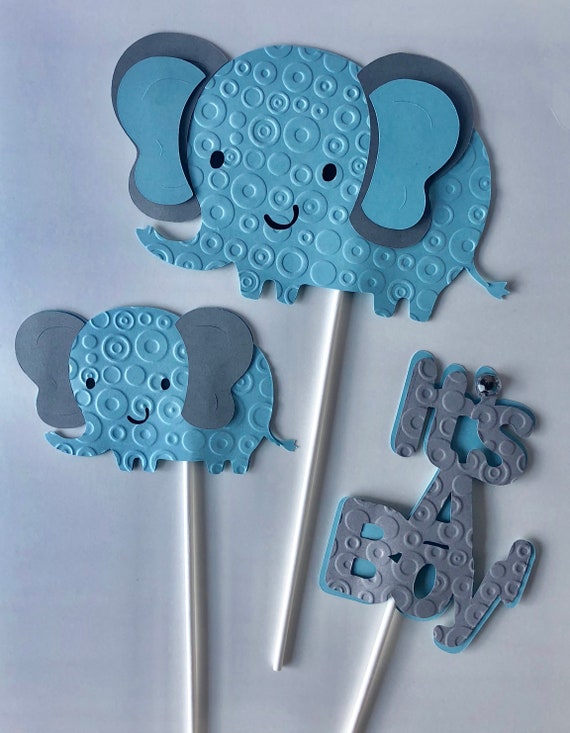 Blue and gray elephant baby shower decorations sales