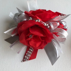 Red and Silver / Prom corsage/ prom wrist corsage/ wrist corsage/ prom wrist corsage/ wedding/ prom image 2