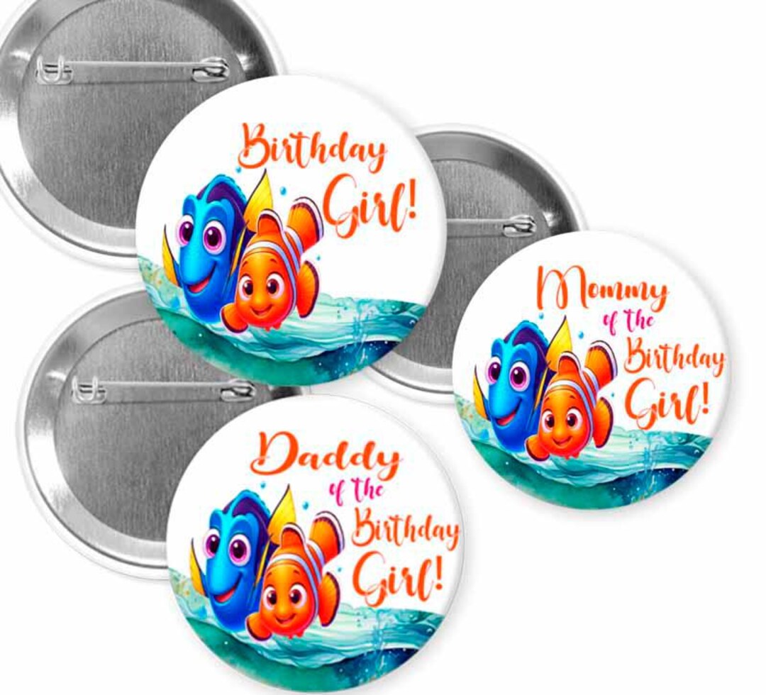 Nemo/ Birthday Girl/ Nemo Pins Buttons/finding Nemo/ Nemo & Dory/ Nemo ...