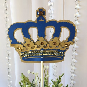 Royal Crown Centerpiece Stick/ Royal blue and gold/ Royal baby shower centerpiece/ Crown one side centerpieces/ Crown centerpieces stick