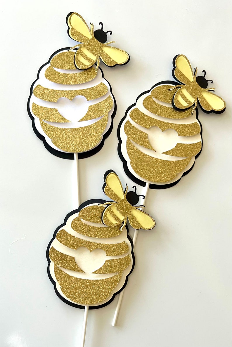 Creative Converting Bumblebee Baby Shower Centerpiece Sticks - Set Of 3 (9.5", 10", 12"), Multi-Color