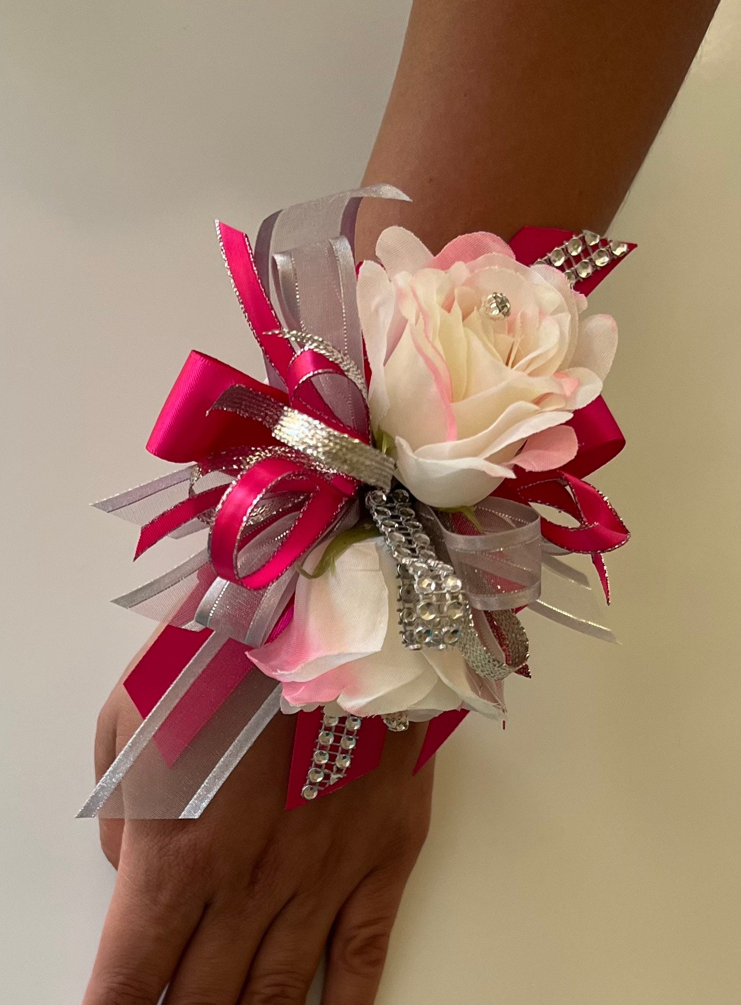 Hot Pink Rose White Ribbon Corsage - Flowers From The Heart