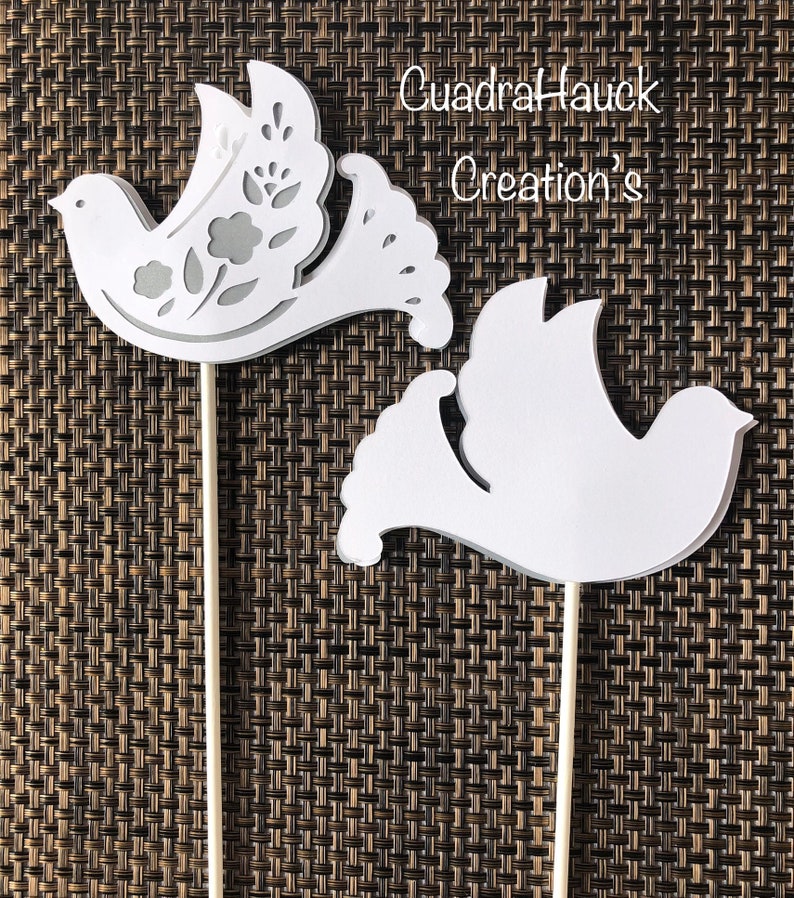 White and Silver Dove/ Dove Centerpieces Stick/ Dove Baptism/ - Etsy