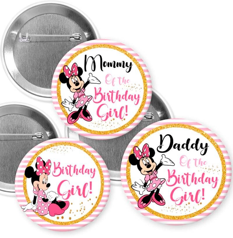 minnie/minnie birthday party/ baby shower/minnie decorations/pins buttons/minnie/Mommy/ Grandma