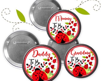 ladybug/babyshower/birthday/ladybug birthday/ladybug baby shower/summer/ birthday party/ pins buttons/ ladybug  pin buttons