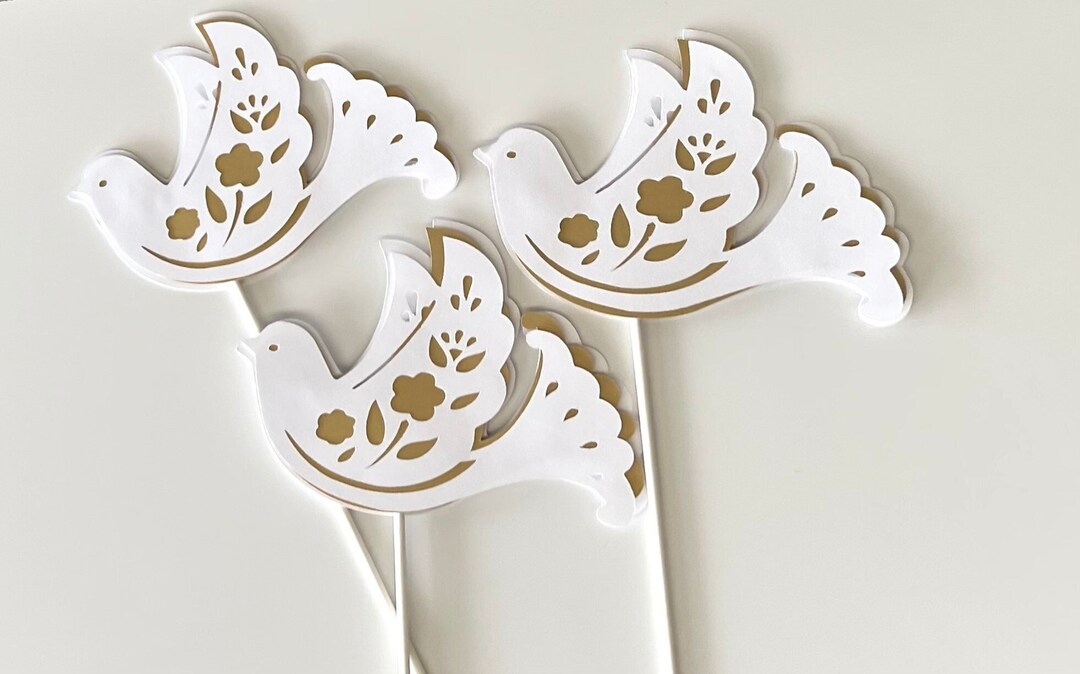 White and Silver Dove/ Dove Centerpieces Stick/ Dove Baptism/ Dove ...