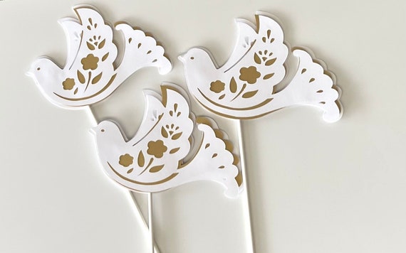 White and silver Dove/ Dove centerpieces stick/ Dove baptism/ Dove ...