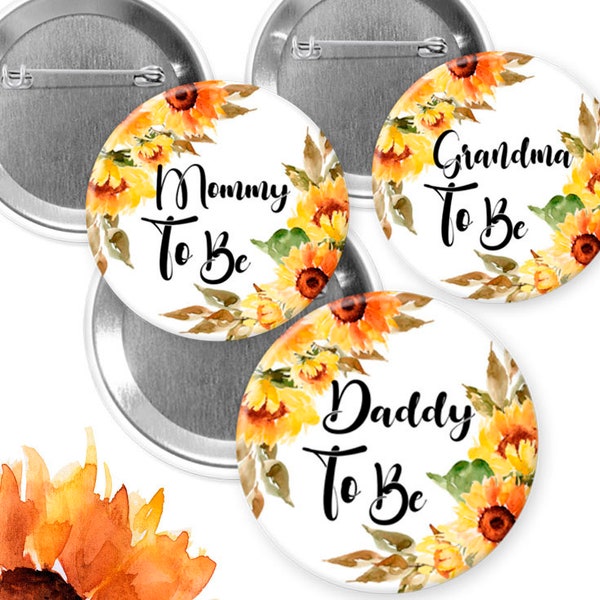 Sunflowers/ Watercolor Floral   Sunflower/ Flowers / Fall Autumn/ harvest/ pins buttons/ mommy to be/ baby shower