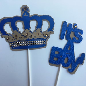 Royal prince crown/ royal crown baby shower/ crown centerpieces stick/ royal blue and gold crown/royal prince/ its a boy