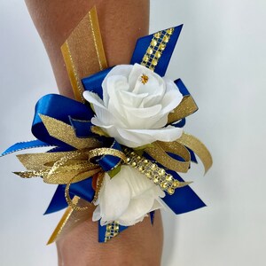 Sophisticated Blue Wrist Corsage with Rhinestone main image 1
