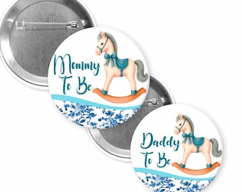Rocking horse/Rocking Horse Baby Shower/Rocking horse pins buttons/ classic plaid baby shower/ rocking baby shower/Rocking baby shower