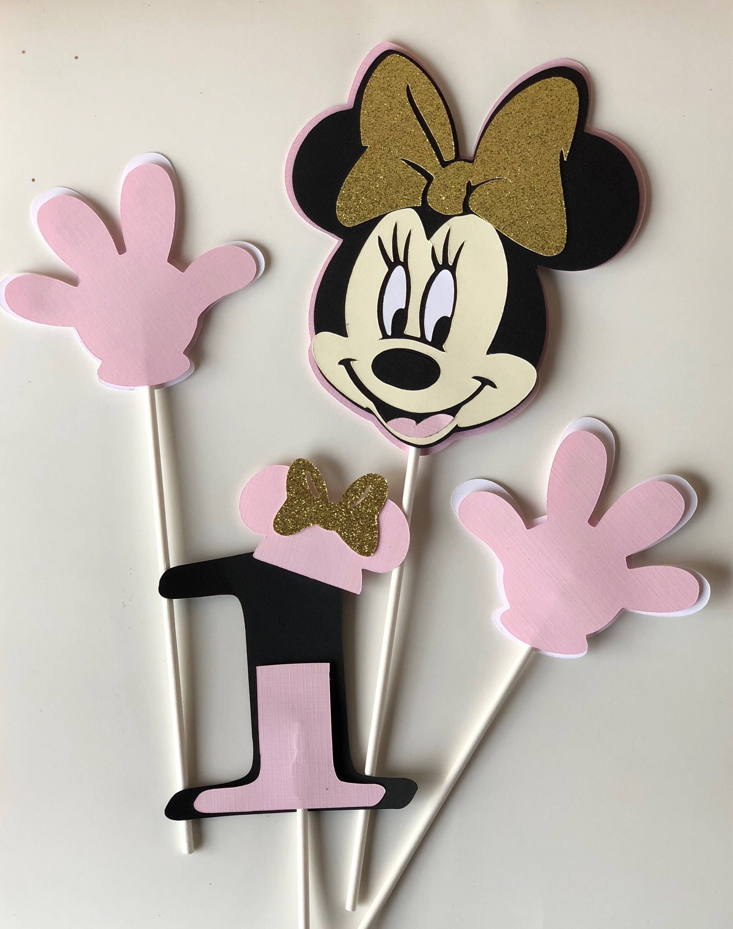 Minnie Mouse centerpieces stick Gold and pink Minnie mouse Minnie Mouse theme Happy birthday Minnie Mouse