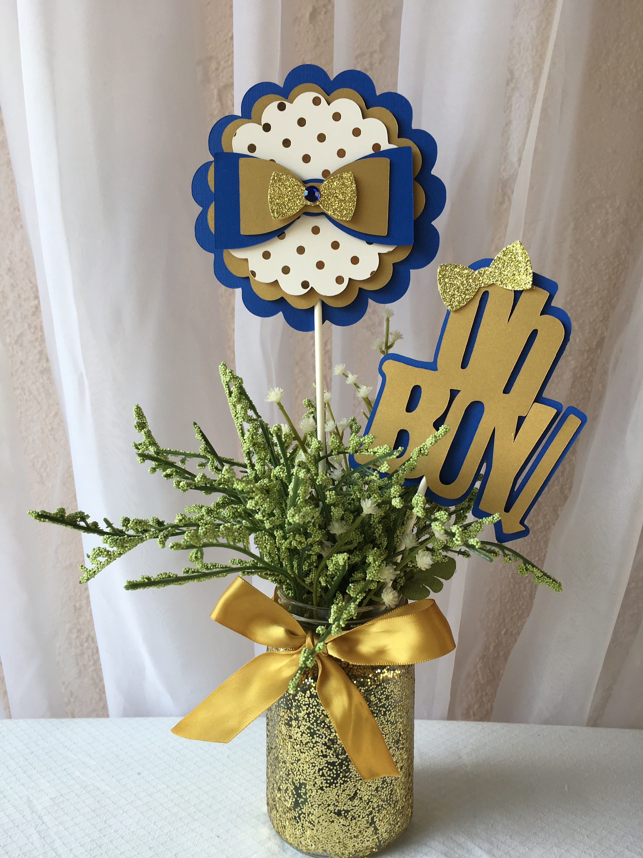 Bow tie centerpieces stick/ Royal blue and gold little man/ Etsy