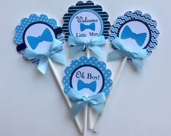 oh boy cupcake  toppers/ Little man cupcake toppers/light blue oh boy/ oh boy light blue and navy blue