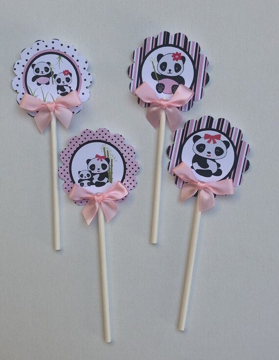 Panda/ panda cupcake toppers/ panda girl/ baby shower/ panda birthday/ cupcake toppers by Cuadra