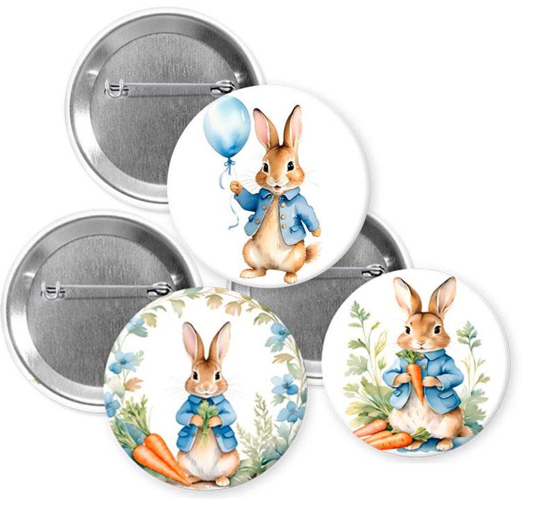 Peter Rabbit/ Rabbit Pins Buttons/ Bunny Pins Buttons/ Birthday Party ...