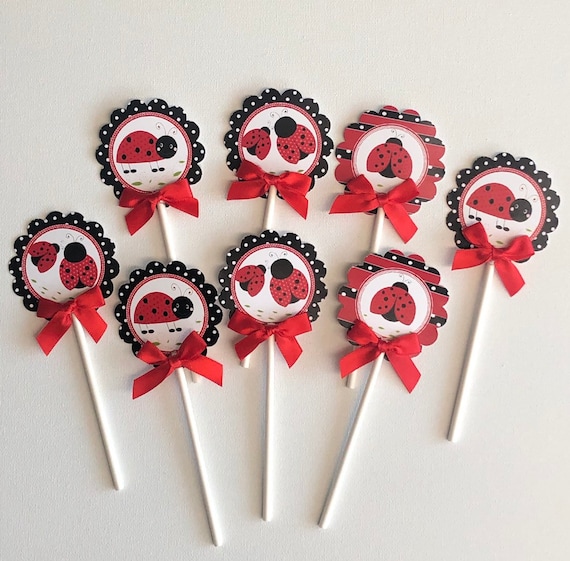 Ladybug cupcake toppers/ Ladybug Theme/ Red Lady Bug/ baby shower/ birthday party/ by Cuadra