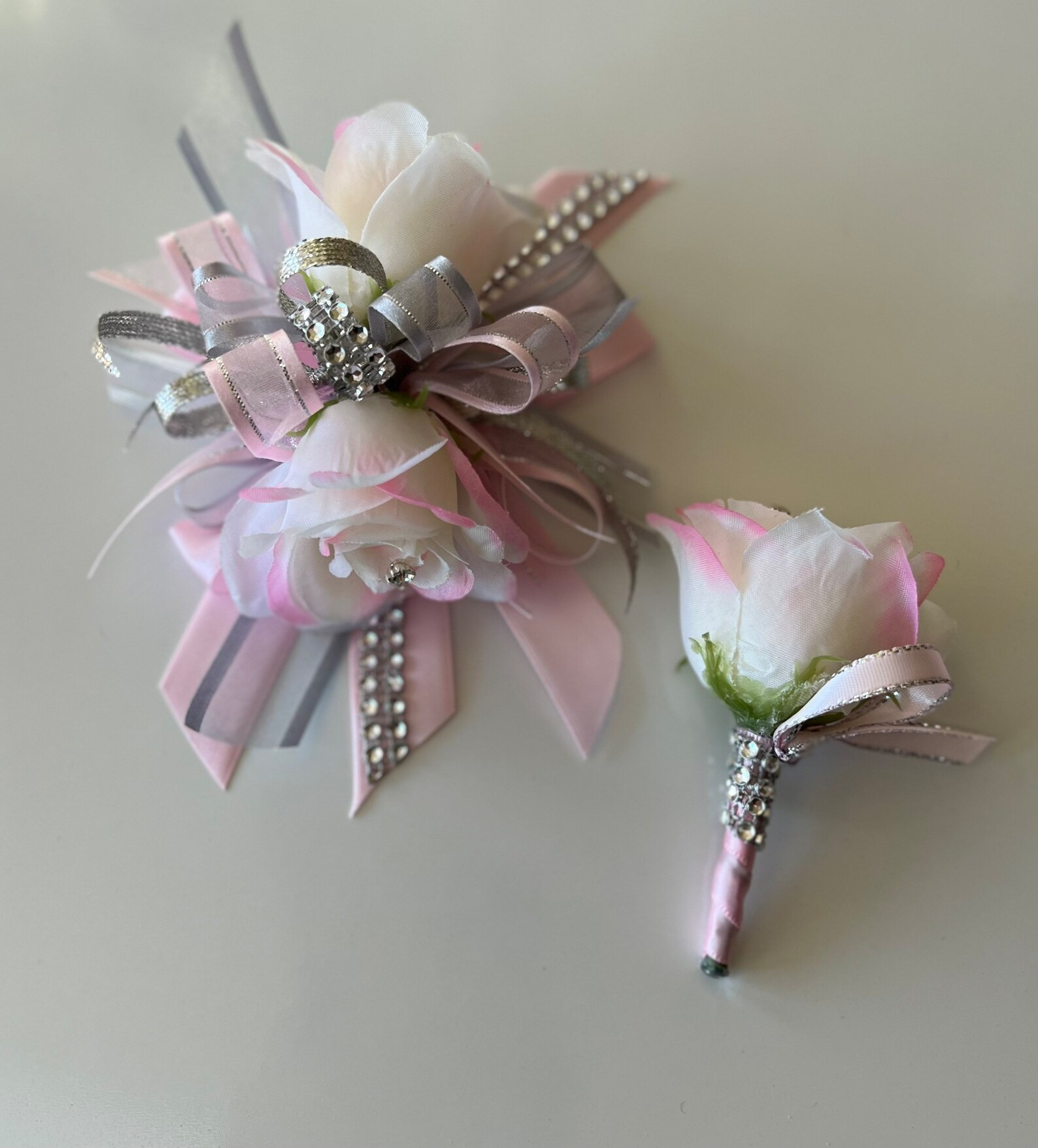 Wrist Corsage/ Light Pink and Silver Wrist Corsage/ Silver and - Etsy