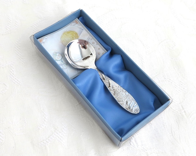Vintage Silver Plated Feeding Spoon for Baby, Original Box, Rodd Heirloom Collection, Birth