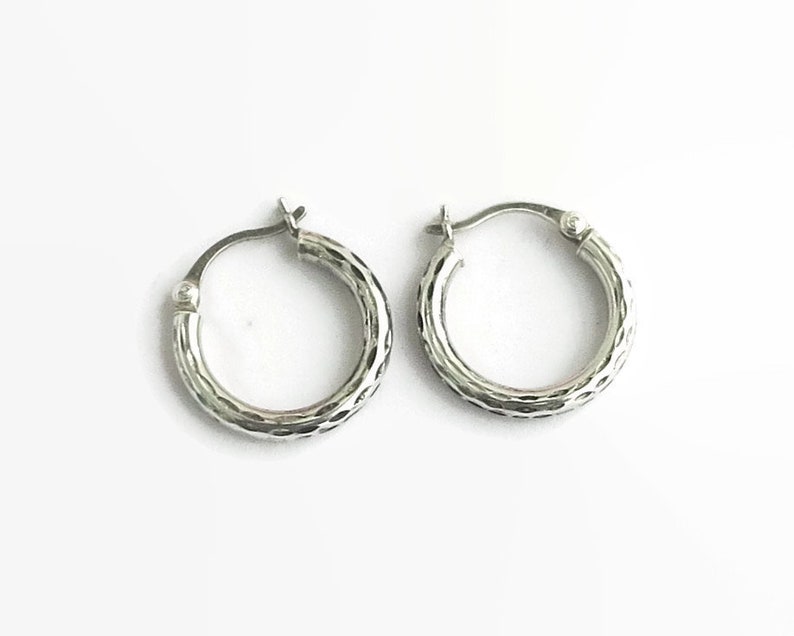Sterling Silver Hoop Earrings With Decorative Indentations Etsy