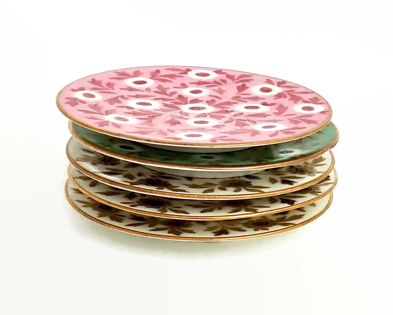 5 vintage ceramic hand painted coasters with gilt 3 different Etsy