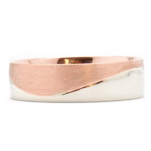 Two tone 14k solid gold wedding ring, White and rose gold,Wave wedding ring, Wedding band for men or women, Custom wedding band, Large ring