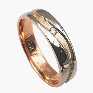 Two tone 14k solid gold wedding ring, Diamond wedding band,White and rose gold,Wave wedding ring, Wedding band for her,Custom wedding band