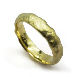 Molten Wedding Band for Men or Women 14Kt Solid Gold 5 mm wide Melted Wedding Ring Rustic wedding band Organic shape band