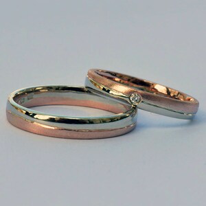 Weding band set his and hers, White gold, Rose gold, Diamond Handmade wedding band, Custom made Wedding Band, everlasting wedding rings